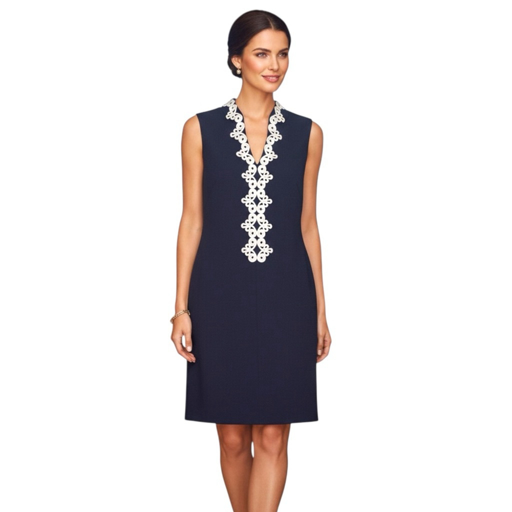 Vince Camuto Size 10 Navy Blue Sleeveless Shift Dress